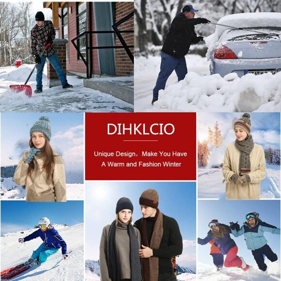 Women's Winter Warm Skull Caps Knit Gloves Beanie Neck Scarves Black 3 Set - Picture 6 of 6